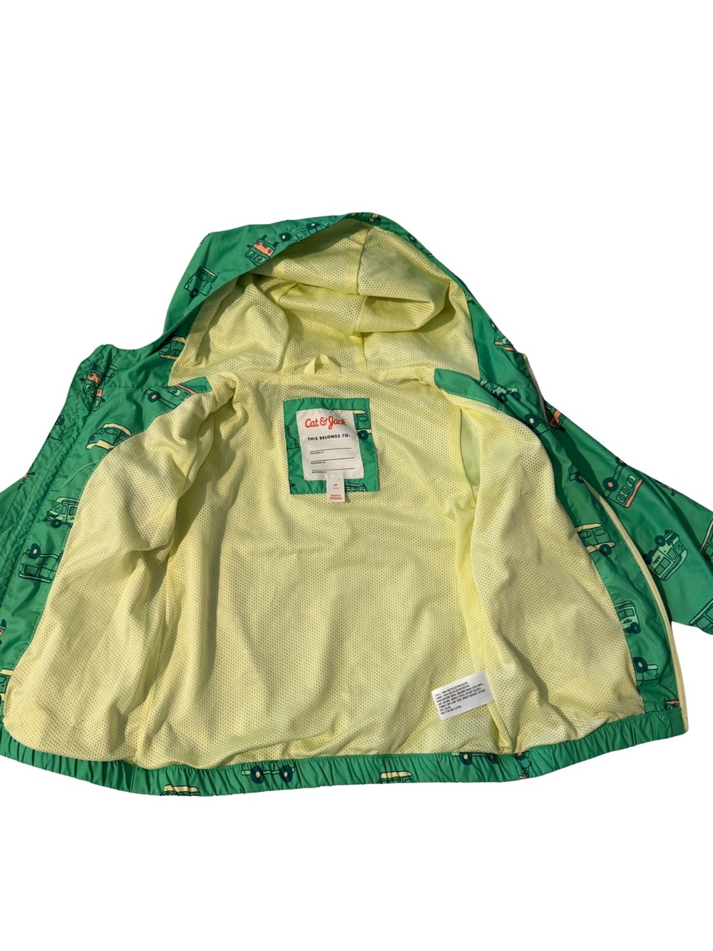 Cat & Jack - Transportation Print Full Zip Windbreaker Jacket Green 2T - Picture 4 of 10